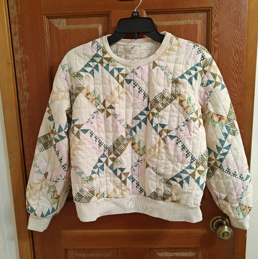 Cream/White Quilted Patchwork Crewneck